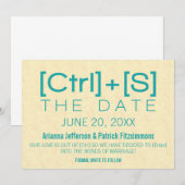 Geeky Typografie Save the Date, Blauwgroen Date (Voorkant / Achterkant)