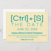 Geeky Typografie Save the Date, Blauwgroen Save The Date (Voorkant / Achterkant)