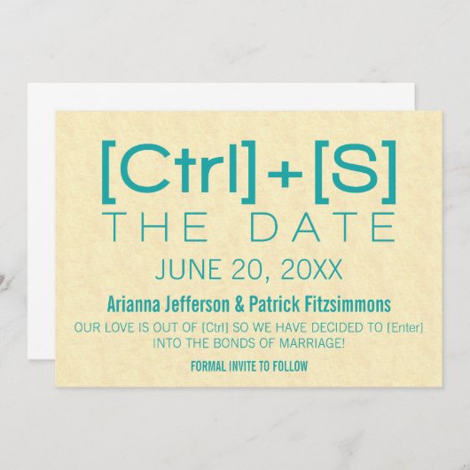 Geeky Typografie Save the Date, Blauwgroen Save The Date (Voorkant / Achterkant)