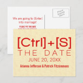 Geeky Typografie Save the Date Briefkaart, Red Aankondigingskaart (Voorkant / Achterkant)