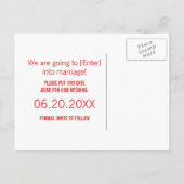 Geeky Typografie Save the Date Briefkaart, Red Aankondigingskaart (Achterkant)