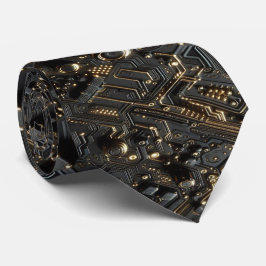 Geeky zwart en gouden circuit computeraansluiting stropdas