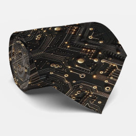 Geeky zwarte en gouden circuitcomputerbord stropdas