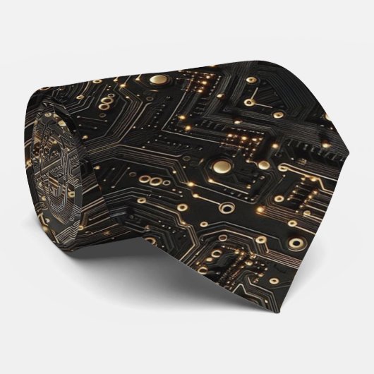 Geeky zwarte en gouden circuitcomputerbord stropdas (Opgerold)