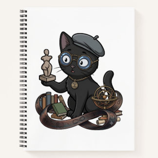 Geeky Zwarte Kat met Bril die het Zonnestelsel Bes Notitieboek