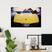 Geel 1977 Chevrolet Corvette Poster (Thuiskantoor)