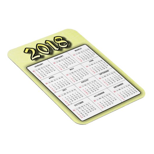 Geel 2018 Kalender Magneet (Rechterzijde)
