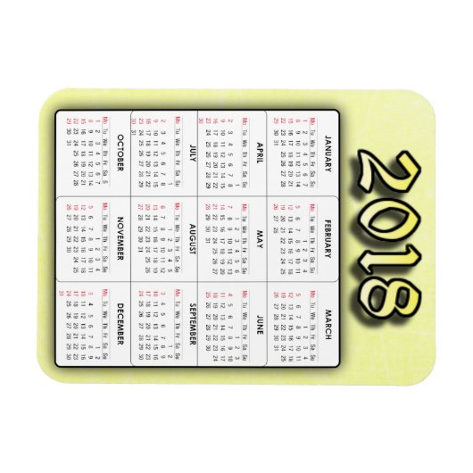 Geel 2018 Kalender Magneet (Horizontaal)