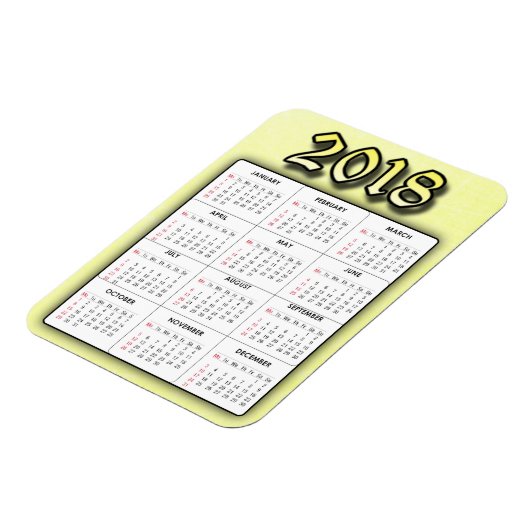 Geel 2018 Kalender Magneet (Linkerzijde)