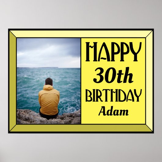 Geel 30e Art Deco Birthday Foto Poster (Voorkant)