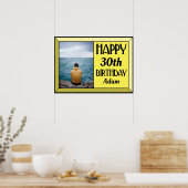 Geel 30e Art Deco Birthday Foto Poster (Keuken)