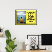 Geel 30e Art Deco Birthday Foto Poster (Thuiskantoor)