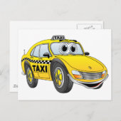 Geel 4-deurs taxicabine Cartoon Briefkaart (Voorkant / Achterkant)