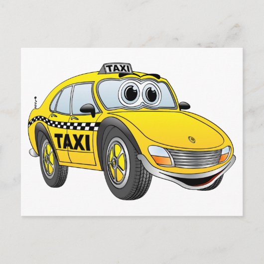 Geel 4-deurs taxicabine Cartoon Briefkaart (Voorkant)