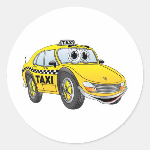 Geel 4-deurs taxicabine Cartoon Ronde Sticker