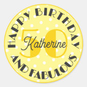 Geel 50 en Fabulous Birthday Sticker (Voorkant)