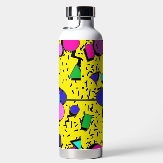 Geel 80s Memphis Abstracte Stijl Retro Monogram Waterfles (Rechts)