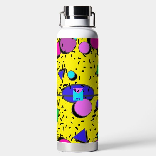 Geel 80s Memphis Abstracte Stijl Retro Monogram Waterfles (Achterkant)