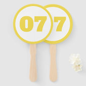 geel aangepast nummer handwaaier (Voorkant en achterkant)