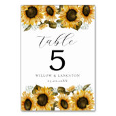 Geel aantal zonnebloemen Floral Wedding Table Numb Kaart (Achterkant)