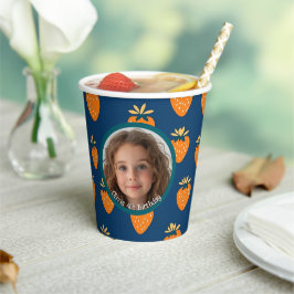 Geel Aardbei Blauw Custom Foto en Naam Papieren Bekers