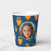 Geel Aardbei Blauw Custom Foto en Naam Papieren Bekers (Achterkant)