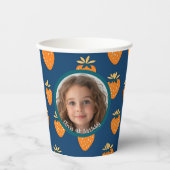 Geel Aardbei Blauw Custom Foto en Naam Papieren Bekers (Voorkant)