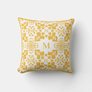 Geel Abstract Bloemmotief Modern Monogram Kussen