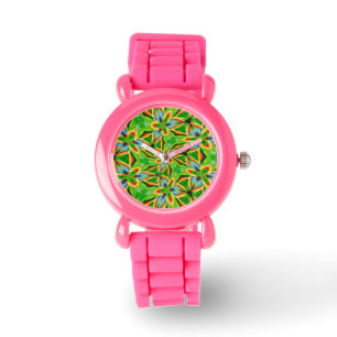 Geel Abstract bloempatroon Horloge