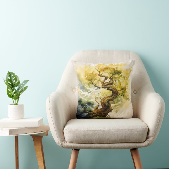 geel Abstract boompje Kussen (Stoel)