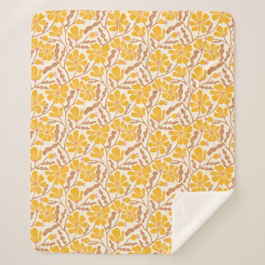Geel Abstract Mid Century Modern Flower Sherpa Deken (Voorkant)
