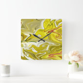 Geel abstract patroon  vierkante klok (Huis)