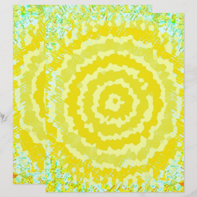 Geel Abstracte Bloem Scrapbook Papier 2-zijdig Pag (Voorkant / Achterkant)