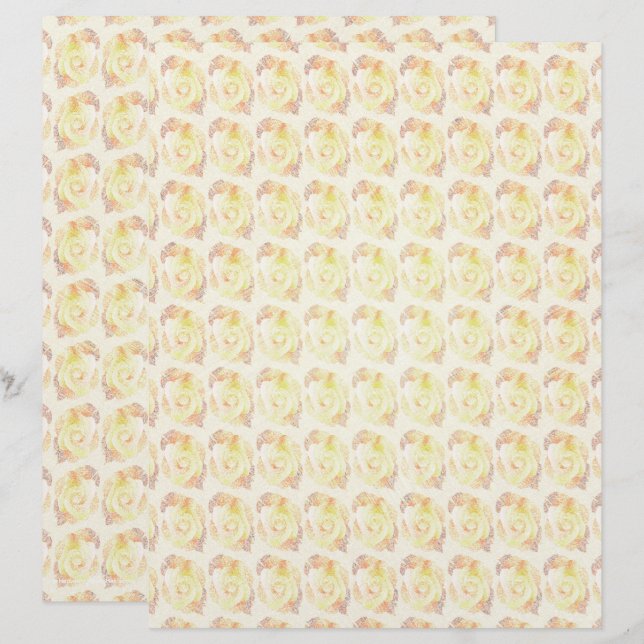Geel Abstracte Rozen Scrapbook Papier 2-zijdige Pa (Voorkant / Achterkant)