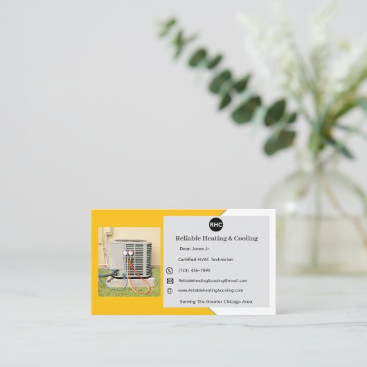 Geel AC Unit Verwarming Koeling HVAC Visitekaartje (Staand voorkant)