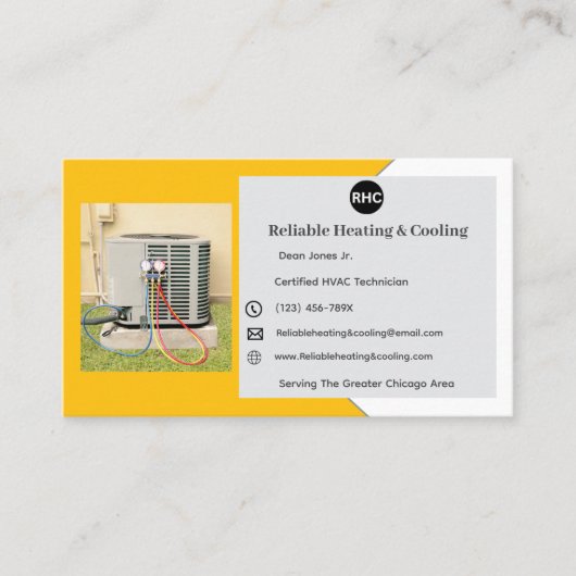 Geel AC Unit Verwarming Koeling HVAC Visitekaartje (Voorkant)