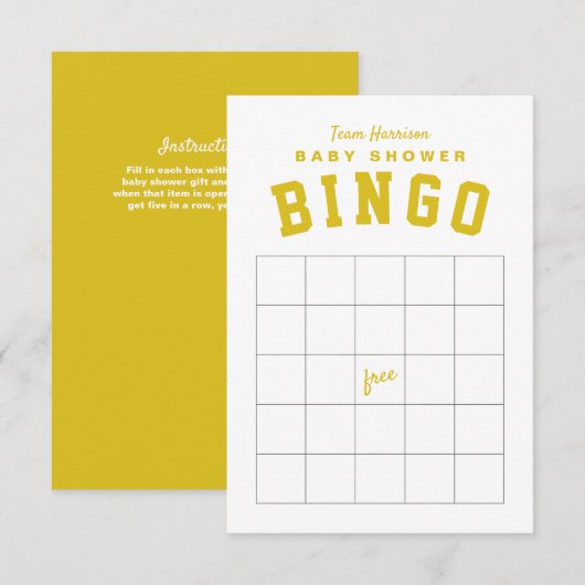 Geel achterklep thema baby shower BINGO kaart (Voorkant / Achterkant)