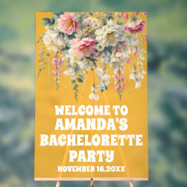 Geel Acryl Bloemen Bachelorette Welkom Teken Bord