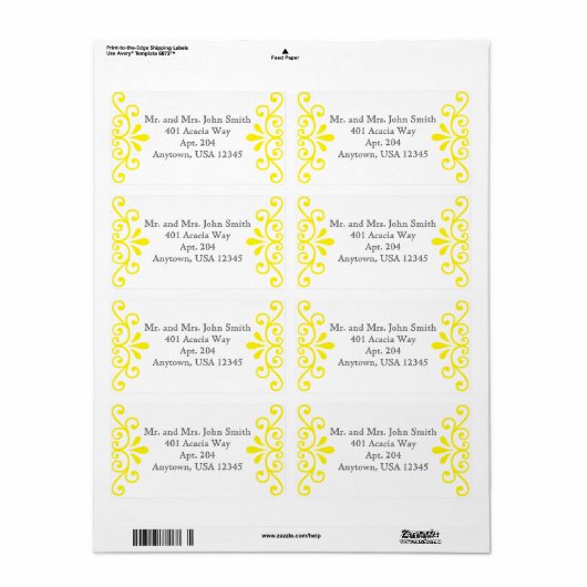 Geel adres Sticker (Full Sheet)