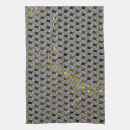 Geel afbeelding onder grijze borden, langwerpige v theedoek