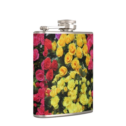 geel, afbeelding, , rood, roze, rozen, bloemen, heupfles (Rechts)