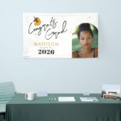 Geel Afro Eenhoorn Afstuderen Spandoek (Beurs)