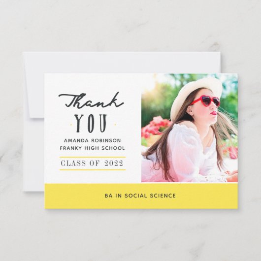 Geel Afstuderen Foto Hartelijk dank Bedankkaart (Voorkant)