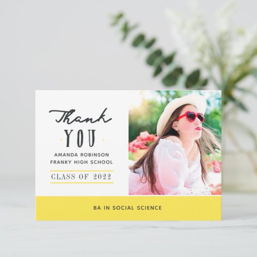 Geel Afstuderen Foto Hartelijk dank Bedankkaart (Staand voorkant)
