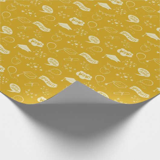 Geel Afstuderen Hand getekend krabbelpatroon Cadeaupapier (Hoek)