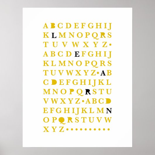 Geel alfabet Leer Letter Modern Typografie ABC Poster (Voorkant)