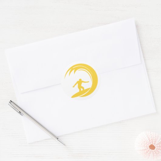 Geel amberkleurig surfen ronde sticker (Envelop)