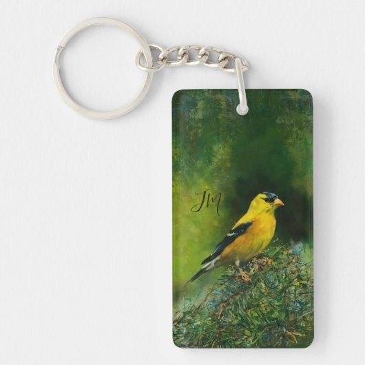 Geel Amerikaanse goudvink vogel schilderen Initial Sleutelhanger (Voorkant)