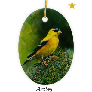 Geel Amerikaanse goudvink vogel schilderij jaar Keramisch Ornament