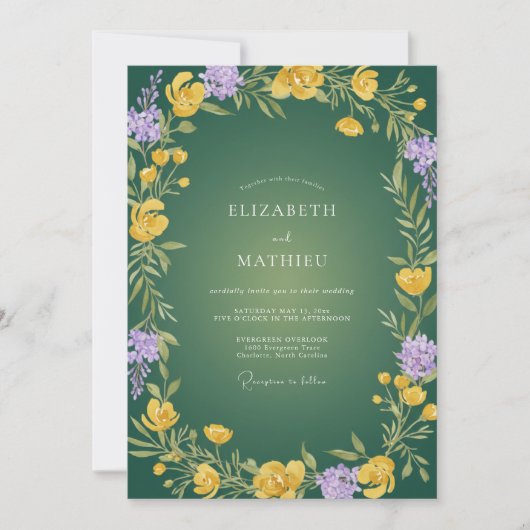 Geel Amethist Loof Eucalyptus Bruiloft Kaart (Voorkant)